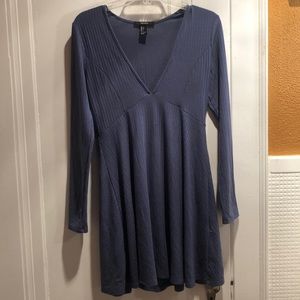 Long Sleeved Blue Ribbed Dress